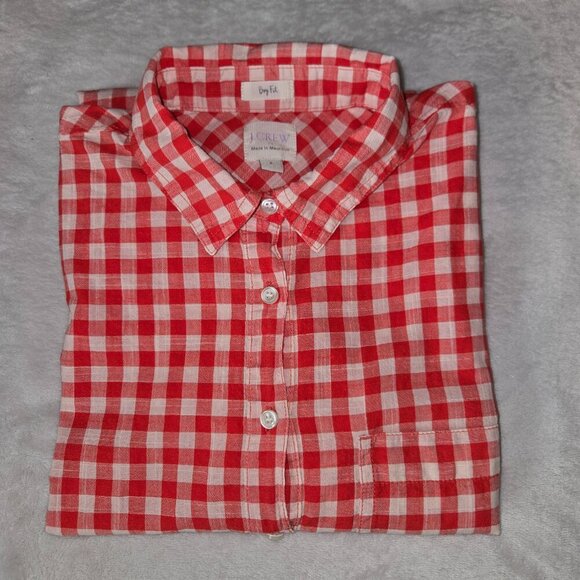J.Crew Women’s Red Gingham Button Down Shirt Size S Long Sleeve Lightweight - Picture 7 of 11